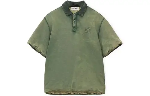 LOEWE Polo Shirts Men's Green Polo Collar Moderate Straight Fit