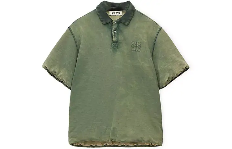 LOEWE Polo Shirts Men's Green Polo Collar Moderate Straight Fit