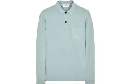 STONE ISLAND SS23 Polo Shirts Men's Sky Blue Polo Collar Moderate Straight Fit