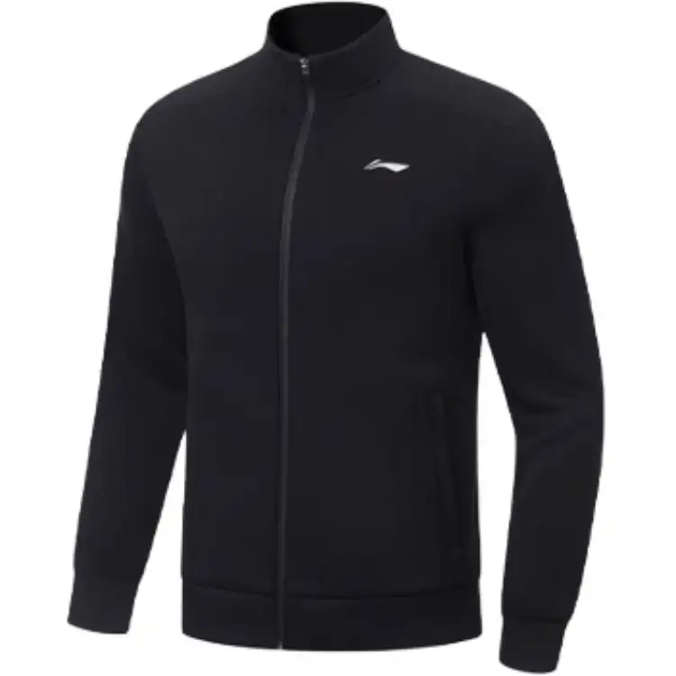 Li Ning Sweatshirts Men's Black Stand Collar Thickened Cardigan