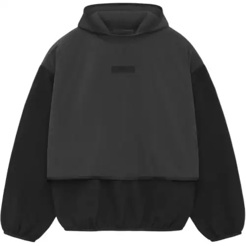 Fear of God Essentials 2024 Summer Series SS24 NYLON FLEECE HOODED SWEATSHIRT Label Loose Velvet Hooded Long Sleeve American Pullover Sweatshirt Men's Black/Black