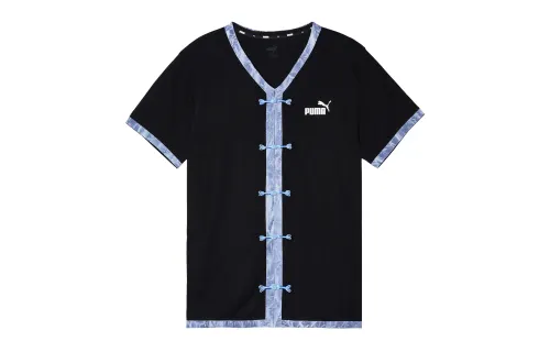 PUMA T Shirts Men's Black Blue V Neck Moderate Straight Fit