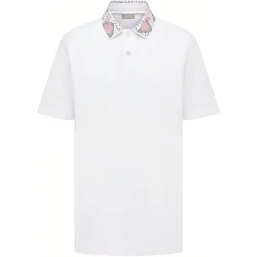 DIOR Men Pattern Print Short Sleeve Polo Shirt White