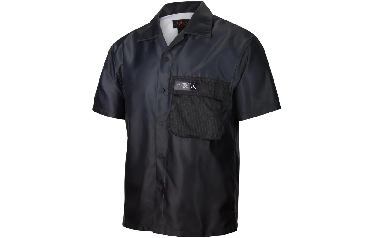 Jordan 23 Engineered Shirts Men's Black Lapel Moderate Straight Fit