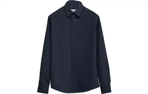 HERMES Shirts Men's Navy Blue Lapel Moderate