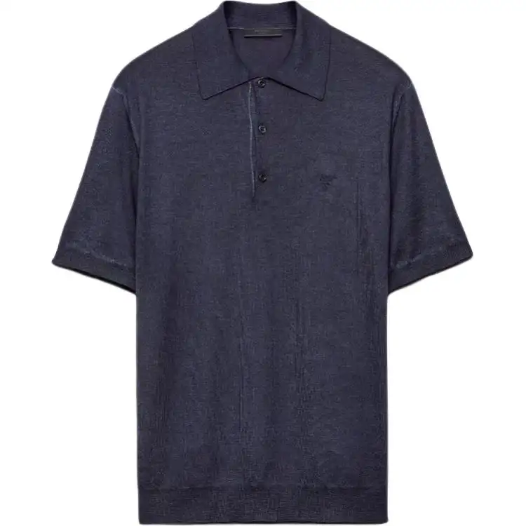 PRADA Polo Shirts Men's Blue Polo Collar Moderate Straight Fit