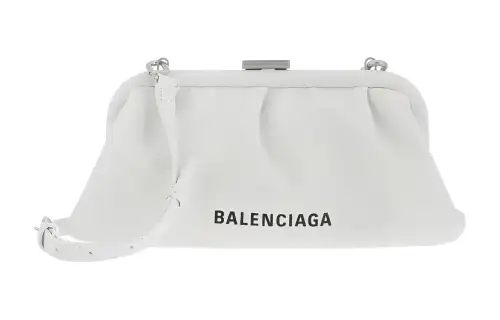 Balenciaga Calfskin One Shoulder Crossbody Clutch Women's White