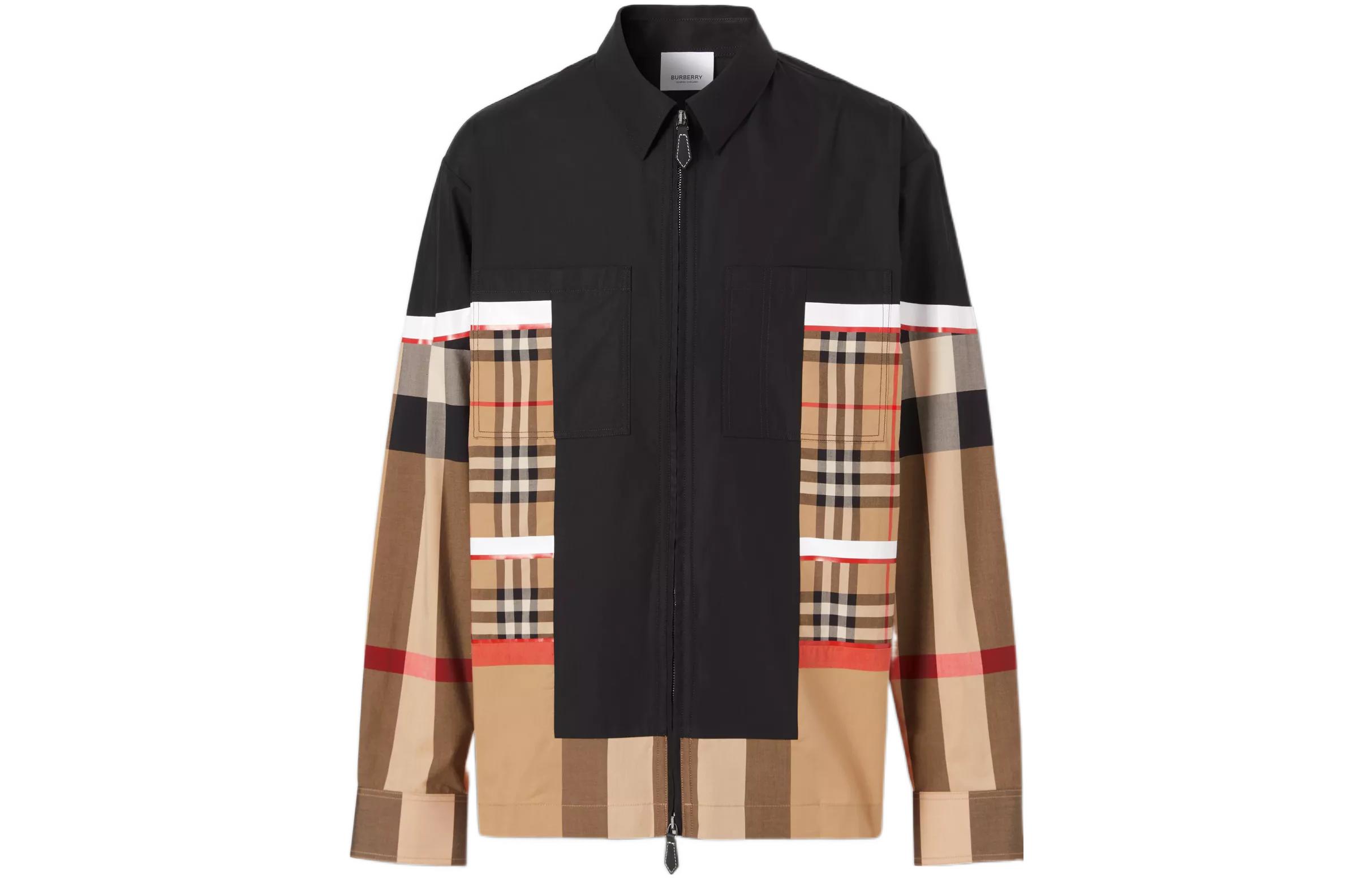 Burberry Burberry FW22 patchwork plaid cotton zipper front long-sleeved shirt autumn men's collection beige