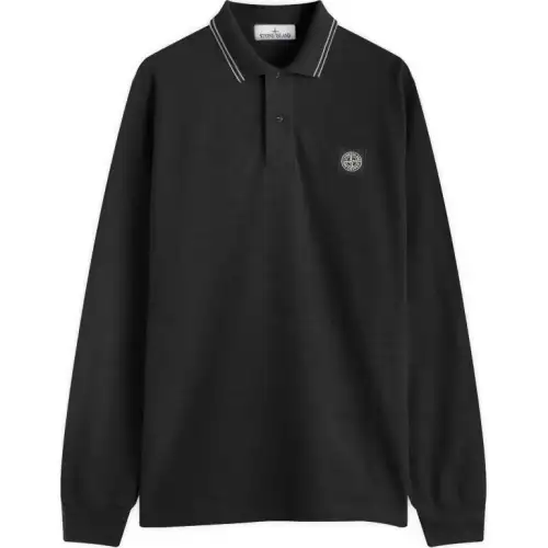 STONE ISLAND Compass Patch Long Sleeved Polo Shirt