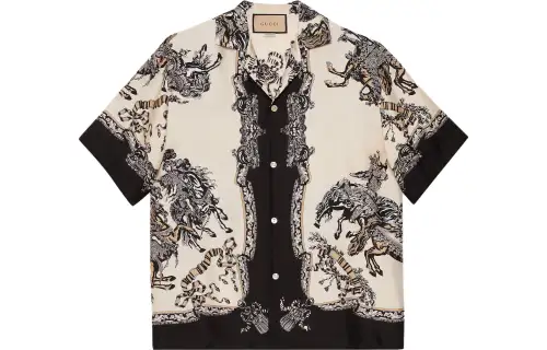 【Replicated_PMPrevious Season】baroque-print silk bowling shirt
