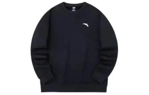 Anta Variety Training Collection Crew Neck Loose Fit Pullover Fleece Lined Long Sleeved Sweatshirt Men's Basic Black