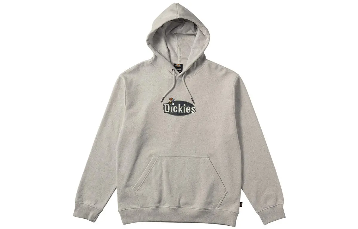 Dickies x TOM KNOX Collaboration, Hooded Fleece Lined American Casual Pullover Sweatshirt Unisex Light Smoke Gray