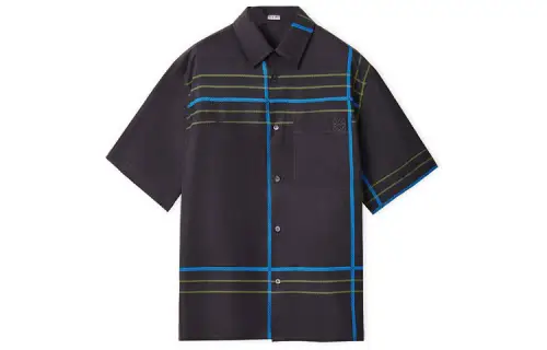 LOEWE Shirts Men's Black Gray Color Lapel Moderate