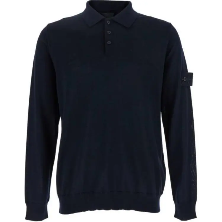 STONE ISLAND Logo Patch Long Sleeved Polo Shirt