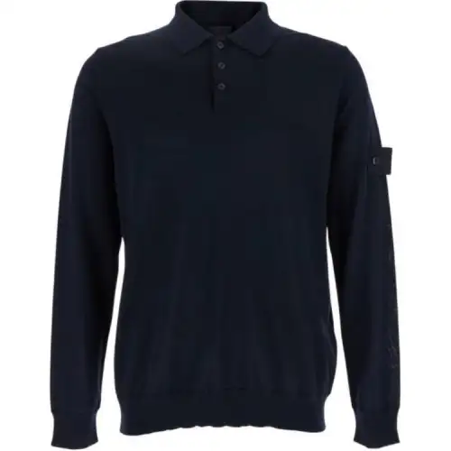 STONE ISLAND Logo Patch Long Sleeved Polo Shirt