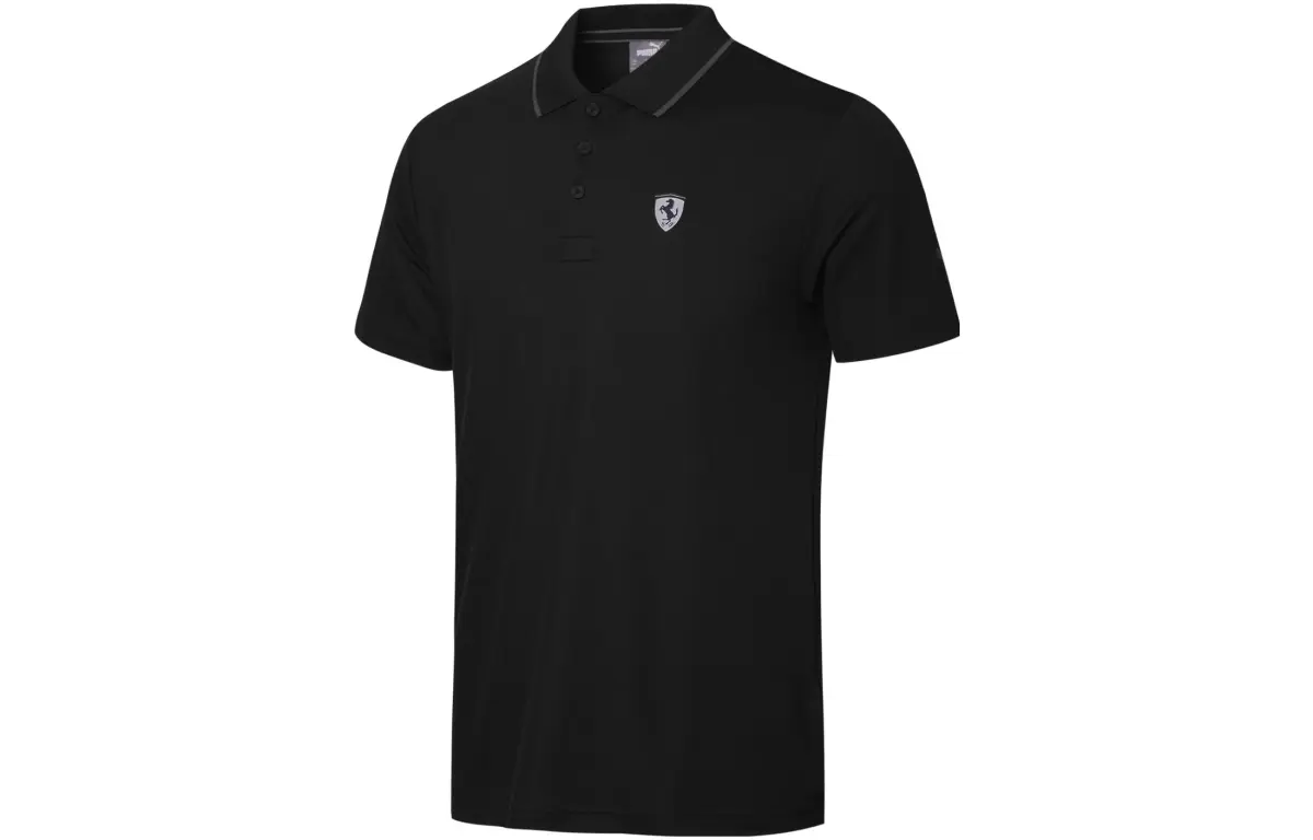 PUMA X FERRARI Polo Shirts Men's Black Polo Collar Moderate Straight Fit