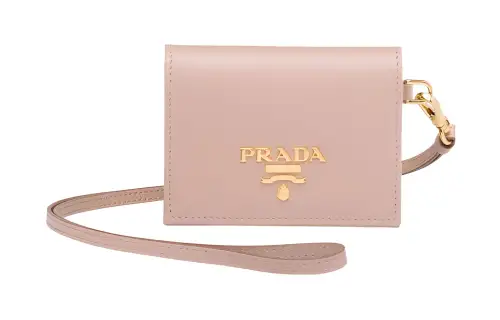 PRADA Saffiano Leather Lanyard Wallet, Badge Holder, Card Holder Women's Nude Pink