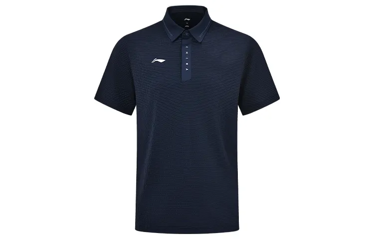 Li Ning Polo Shirts Men's Ink Blue Polo Collar Moderate Straight Fit