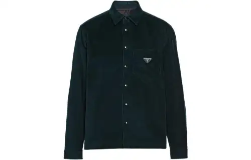 PRADA Shirts Men's Dark Green Pointed Collar Moderate