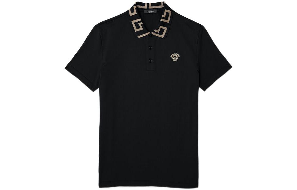 VERSACE Versace, black polo, logo embroidery service, print, with short sleeve