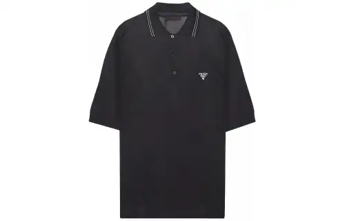 PRADA Polo Shirts Men's Black Polo Collar Moderate