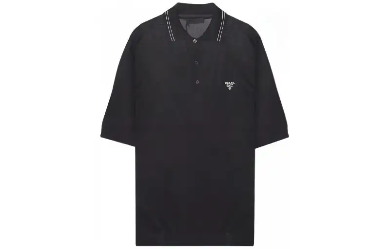 PRADA Polo Shirts Men's Black Polo Collar Moderate