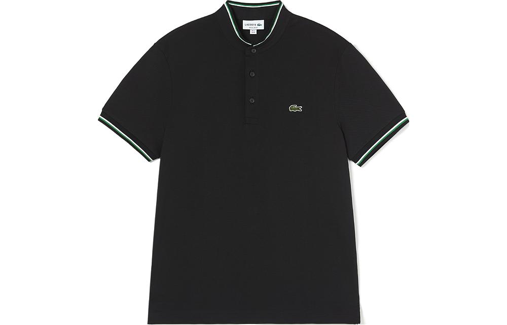 LACOSTE Polo Shirts Men's Black Polo Collar Moderate Straight Fit
