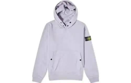 STONE ISLAND Solid Color Hooded Pullover Long Sleeved Fleece Lined Sweatshirt Men's Purple