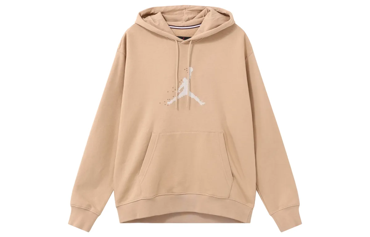 Jordan Essentials Holiday Logo Label Hooded Casual Long Sleeved Fleece Lined Sweatshirt Men's Linen Yellow