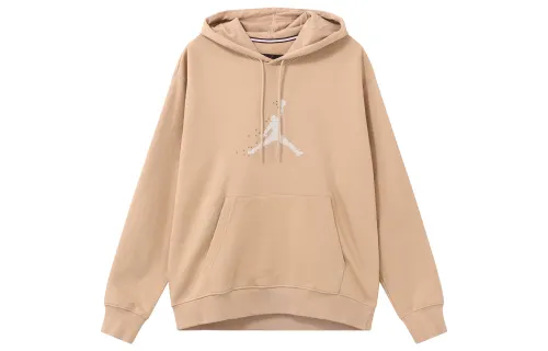 Jordan Essentials Holiday Logo Label Hooded Casual Long Sleeved Fleece Lined Sweatshirt Men's Linen Yellow
