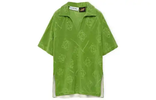 LOEWE Polo Shirts Men's Green Polo Collar Moderate Straight Fit