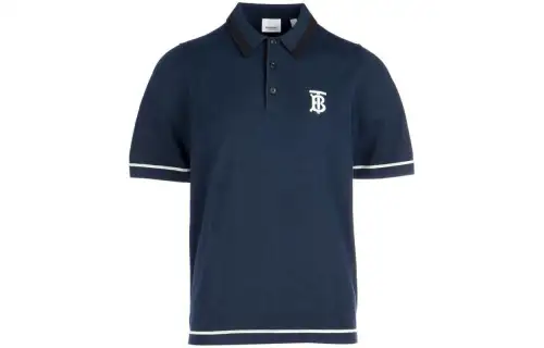 Burberry Polo Shirts Men's Marine Blue Polo Collar Moderate Straight Fit
