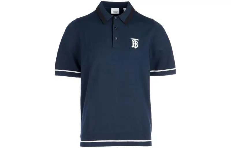 Burberry Polo Shirts Men's Marine Blue Polo Collar Moderate Straight Fit