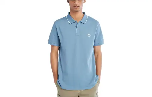 Timberland Polo Shirts Men's Sky Blue Polo Collar Moderate Straight Fit