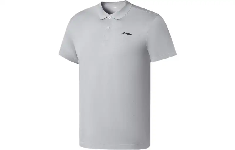 Li Ning Fitness Series Polo Shirts Men's Heather Gray Polo Collar Moderate Straight Fit