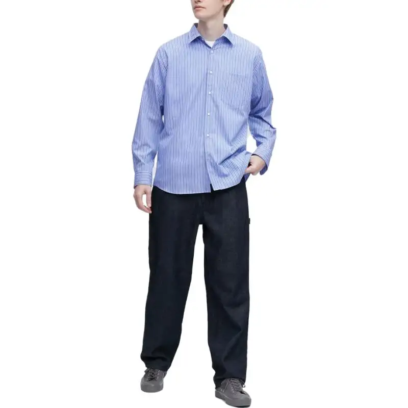 UNIQLO Shirts Unisex Royal Blue Pointed Collar Moderate Other