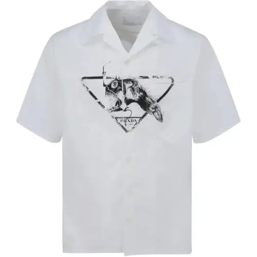 PRADA Shirts Men's White Cuban Collar Moderate