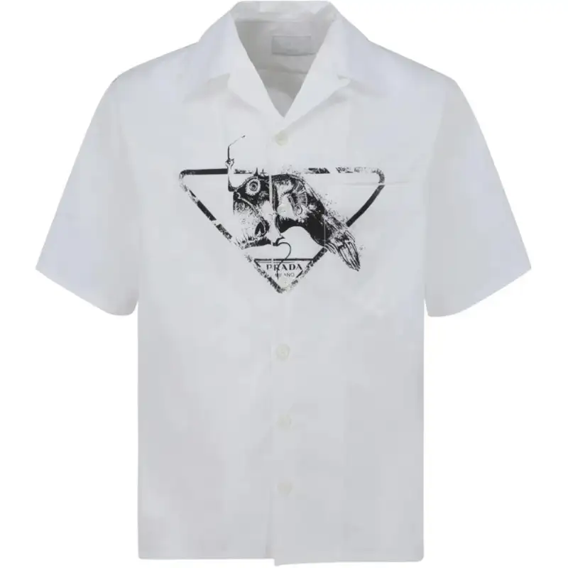 PRADA Shirts Men's White Cuban Collar Moderate