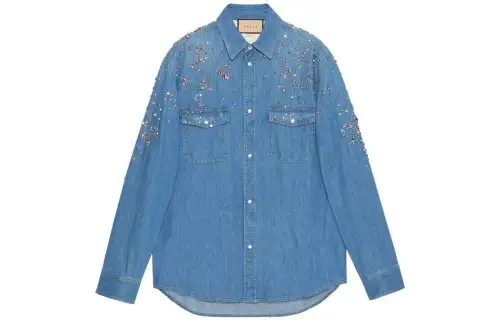 GUCCI Shirts Men's Blue Lapel Moderate Other
