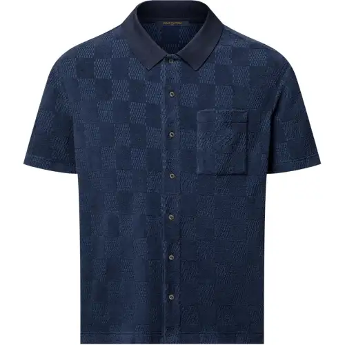LOUIS VUITTON Damier French Terry Short Sleeved Cotton Blend Shirt