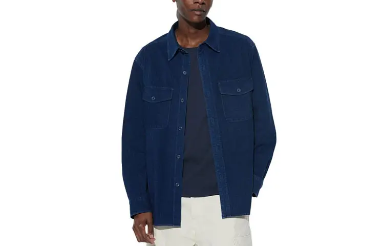 UNIQLO Shirts Unisex 67 Sea Blue Pointed Collar Moderate Workwear