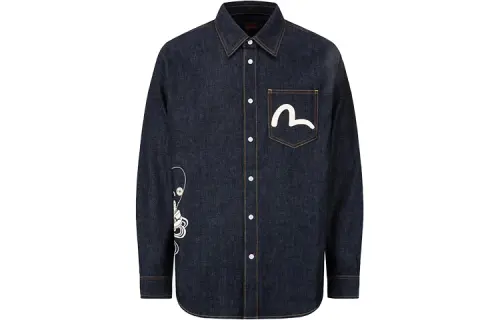 EVISU Shirts Men's Denim Blue Lapel Moderate Other