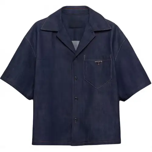 PRADA Shirts Men's Navy Lapel Moderate Denim
