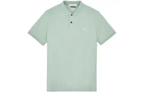 STONE ISLAND Polo Shirts Men's Light Green Polo Collar Moderate Straight Fit
