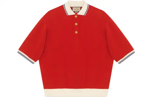 GUCCI Polo Shirts Men's Red Polo Collar Moderate Straight Fit