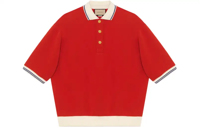 GUCCI Polo Shirts Men's Red Polo Collar Moderate Straight Fit