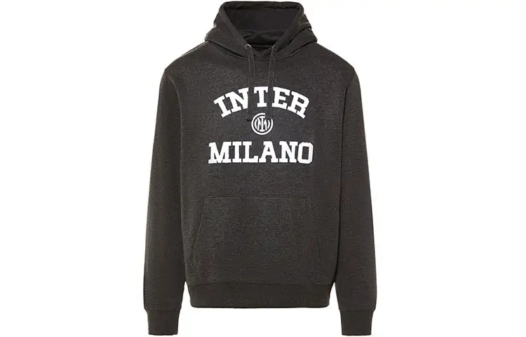 Inter Milan Football Club IM COLLEGE HOODIE printed letter logo hooded pullover long-sleeved sweatshirt for men, dark gray
