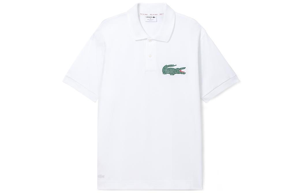 LACOSTE Polo Shirts Men's White Polo Collar Moderate Straight Fit