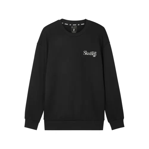 Skechers Crew Neck Comfortable Casual Versatile Fleece Lined Long Sleeved Sweatshirt Unisex Black