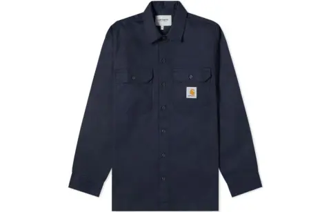 Carhartt WIP Shirts Men's Dark Blue Lapel Moderate Straight Fit